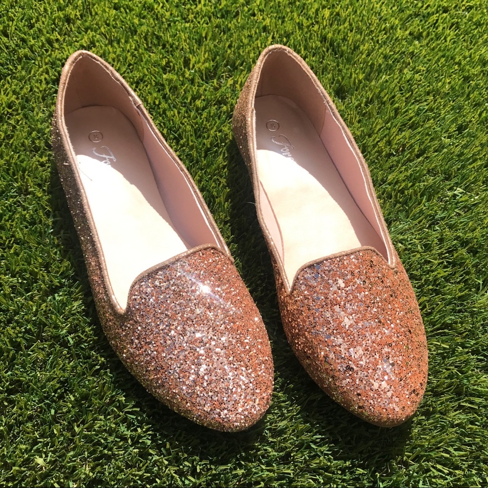 Rose Gold Glitter Loafers, Glitter Flats, 4 Colors